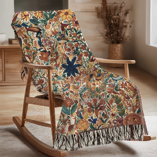 Tropical Songbird Paradise, Mexican Inspired – Lush Floral & Birds Woven Blanket