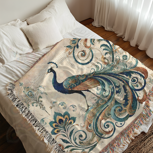 Regal Peacock Graceful Dance Woven Blanket – Bird Peacock Collection Home Decor Throw
