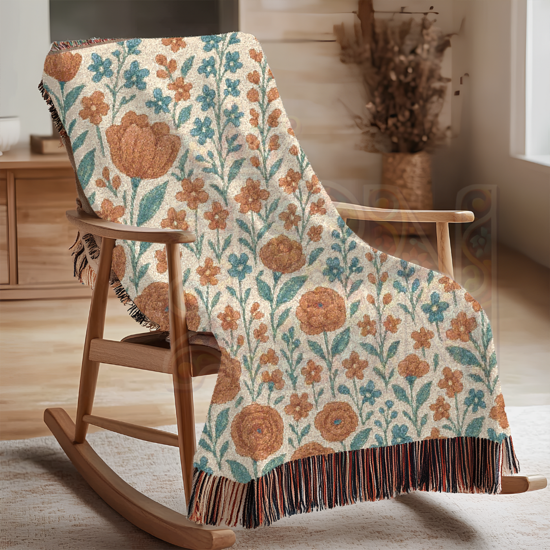 Bluebird’s Garden Woven Blanket – Fairycore Floral Throw, Cozy Nature-Inspired Nursery Decor
