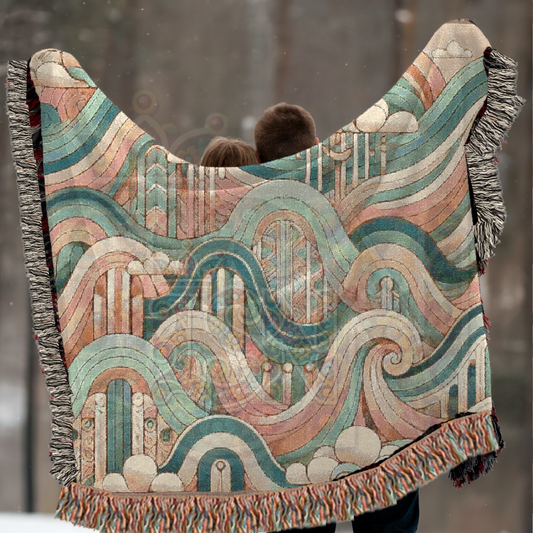 Waves of Wonder Abstract Pastel Landscape Woven Blanket – Dreamy & Calming Throw, Artistic Home Decor Gift