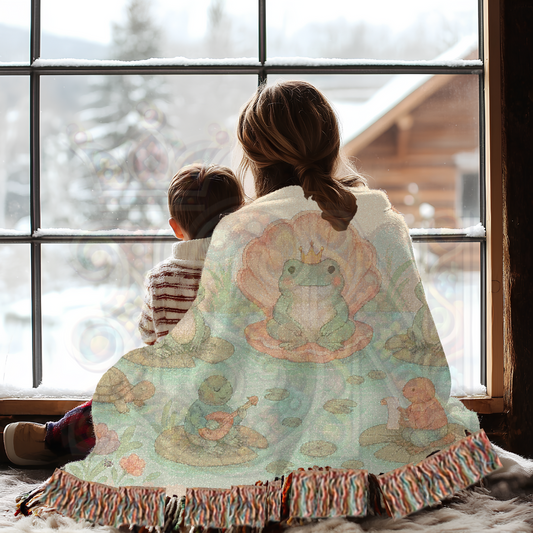 The Crowned Frog’s Court Fairycore Woven Blanket – Enchanted Pond Throw