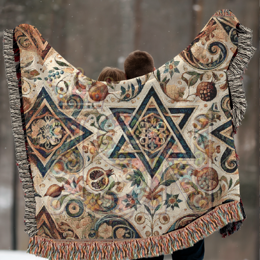 Star of David Jewish Heritage Woven Throw Blanket – Nature Inspired Cotton Tapestry