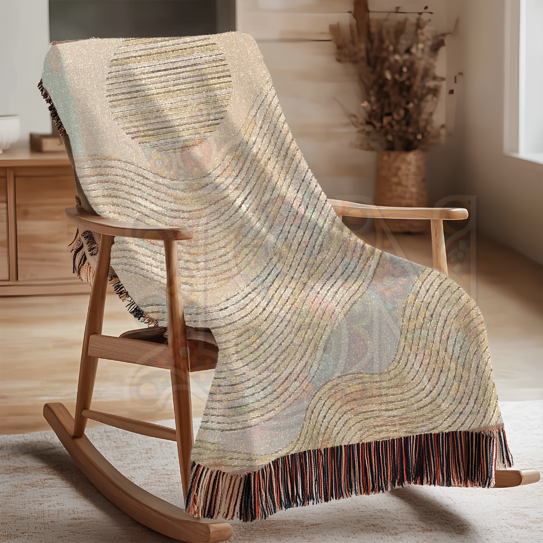 Whispering Waves Minimalist Flowing Lines Woven Blanket, Earth Tone Cozy Throw, Modern Calming Home Decor Gift