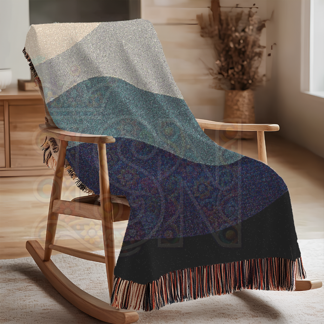 Layered Serenity Minimalist Hills Woven Blanket, Earth Tone Cozy Throw, Modern Nature-Inspired Home Decor Gift