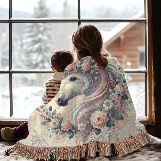 Enchanted Unicorn Woven Blanket – Magical Floral Crown Throw