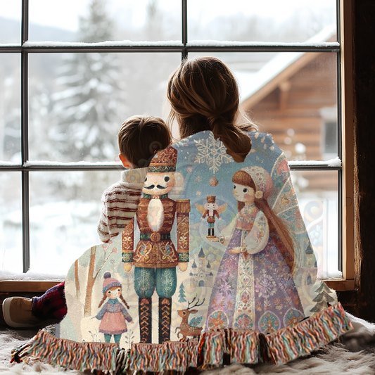 Nutcracker Fairy Woven Blanket – 100% Cotton Holiday Ballet Throw, Whimsical Holiday Decor, Storybook Winter Tapestry
