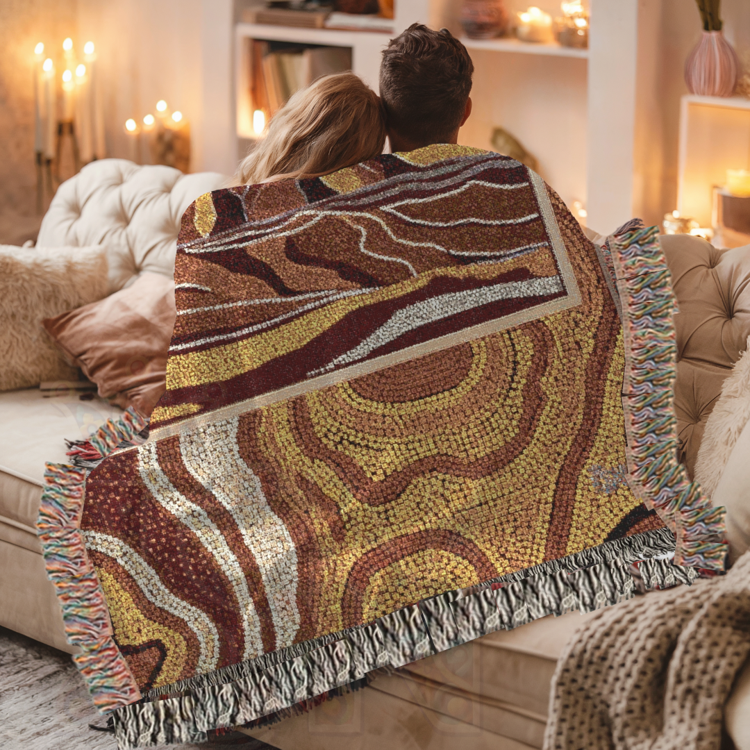 Australian Tribal Design - Molten Earth Woven Blanket – Volcanic Flow Art in 100% Cotton