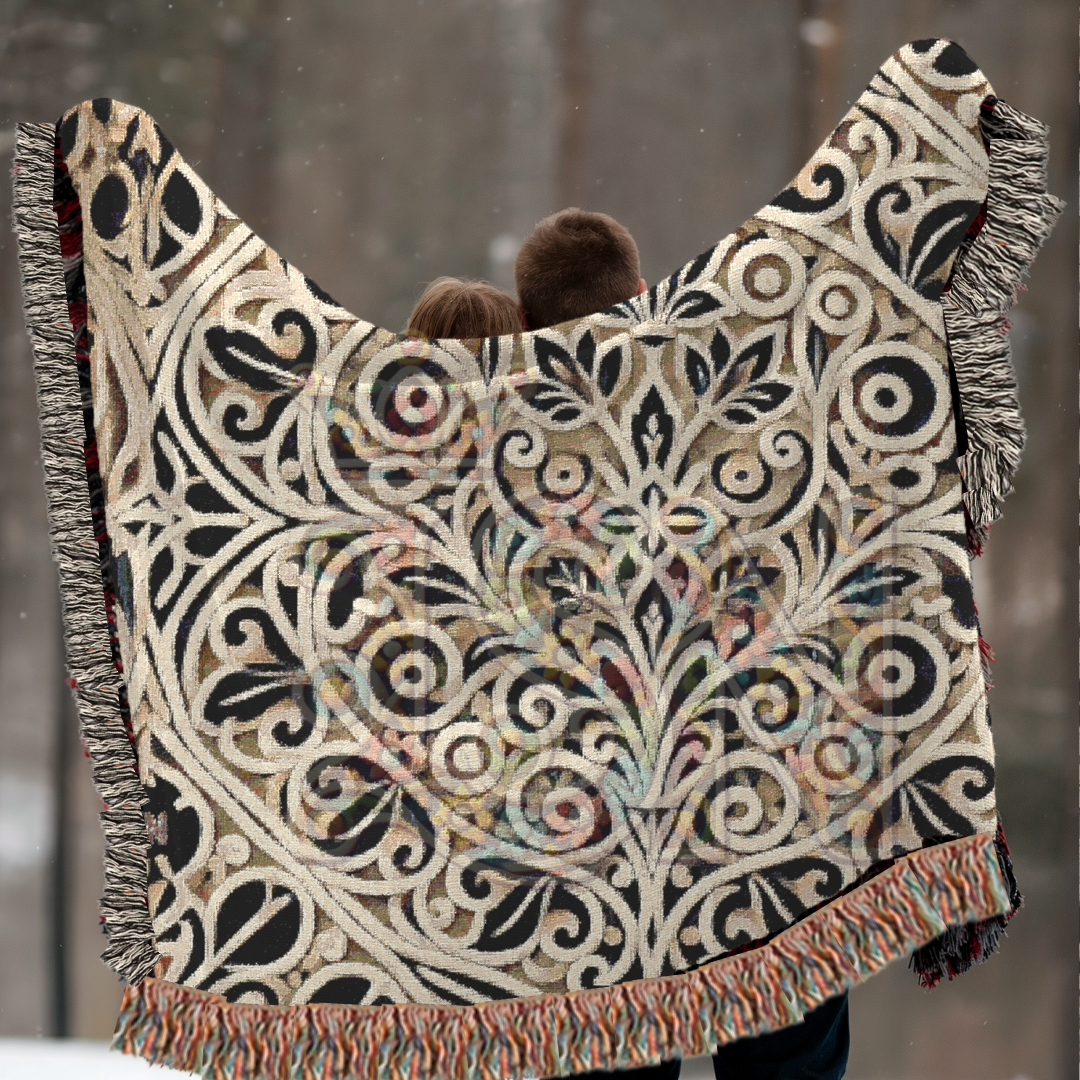 Timeless Elegance – Ornamental Folk Art Woven Blanket