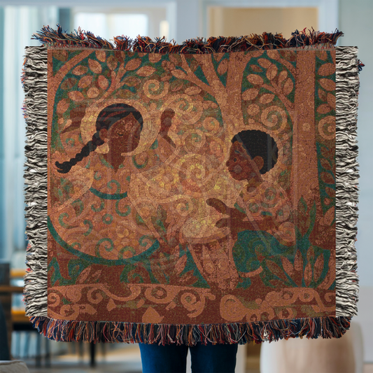 The Drummer Who Knew the Forest – African Folk Art Woven Blanket, Story Throw, Cozy Gift for Music Lovers, Nature-Inspired Decor