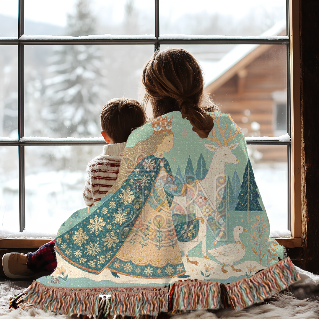 Winter Queen’s Procession Enchanted Folk Art Woven Blanket – Cozy 100% Cotton Throw
