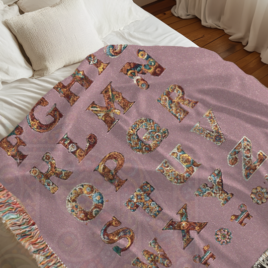 Pink Elegant Alphabet Woven Cotton Blanket – Bohemian Luxe Tapestry Throw