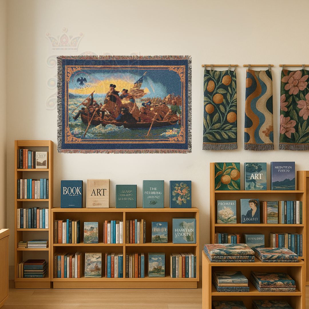 Washington Crossing the Delaware – Historic American Folk Art Woven Throw Blanket