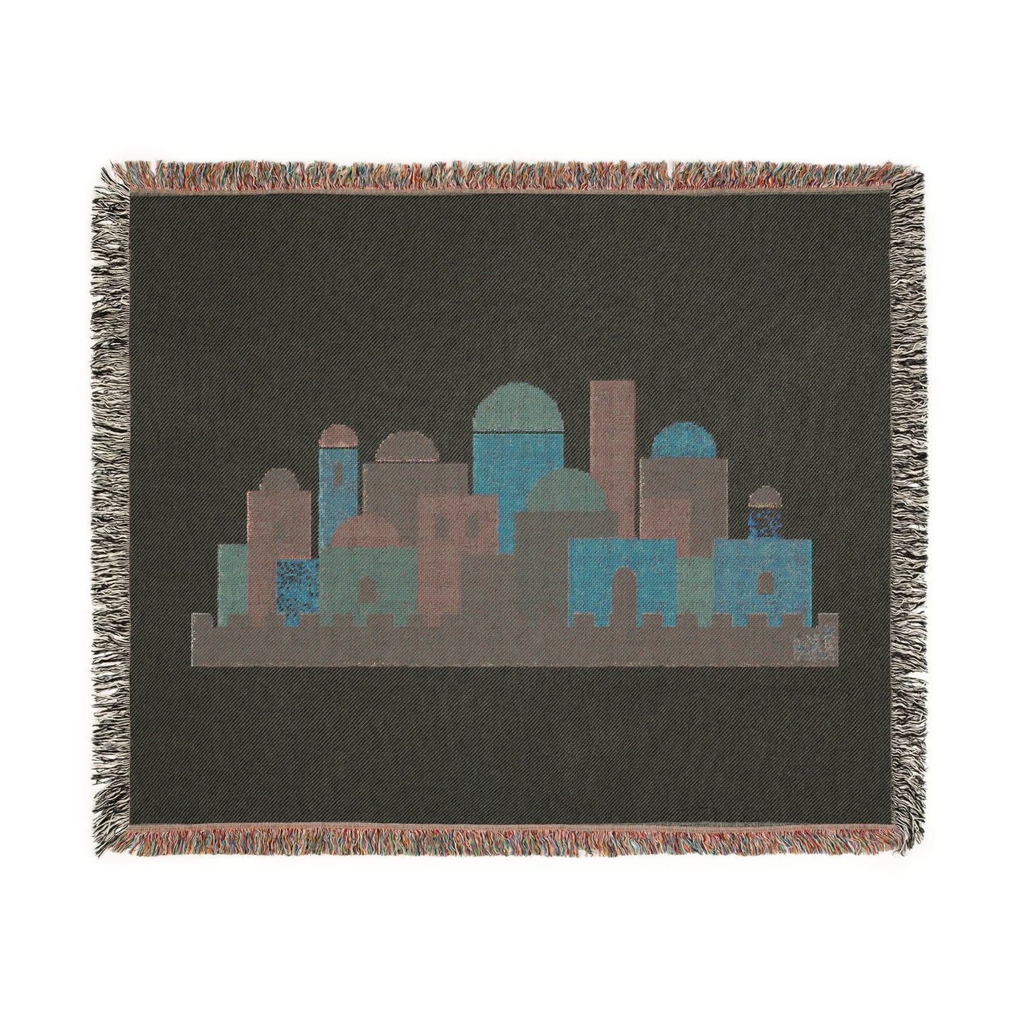 Jerusalem Skyline Modern Judaica Woven Blanket – Contemporary Cityscape Tapestry Throw, Neutral Home Decor, Heirloom Gift
