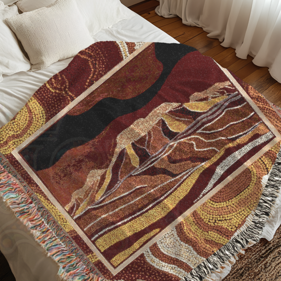 Australian Tribal Design - Molten Earth Woven Blanket – Volcanic Flow Art in 100% Cotton