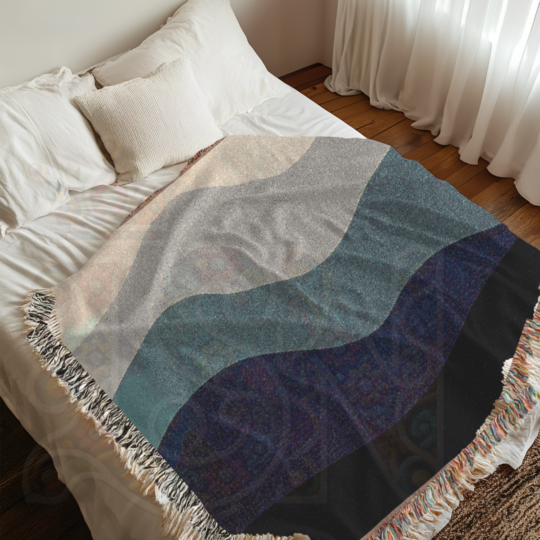 Layered Serenity Minimalist Hills Woven Blanket, Earth Tone Cozy Throw, Modern Nature-Inspired Home Decor Gift