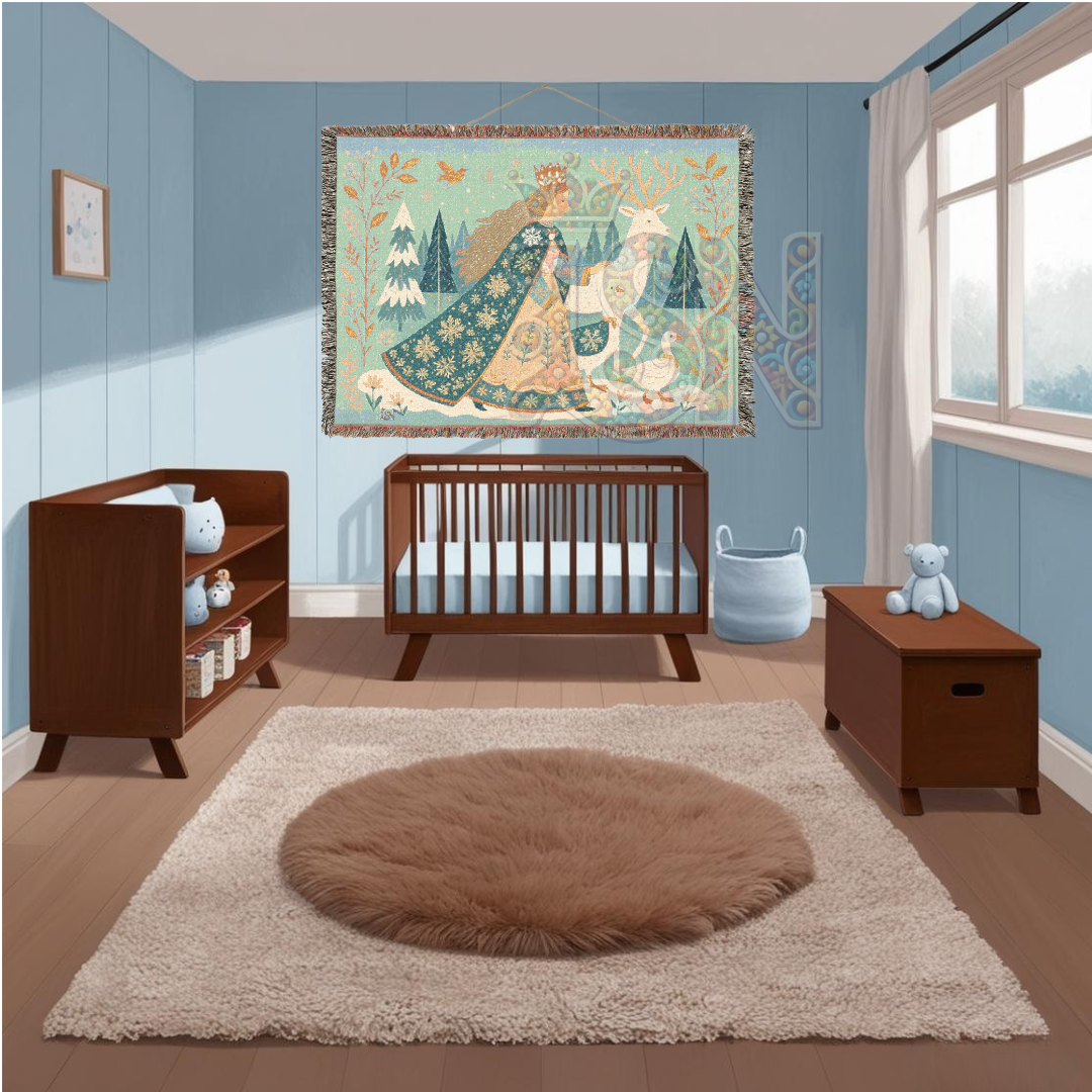 Winter Queen’s Procession Enchanted Folk Art Woven Blanket – Cozy 100% Cotton Throw