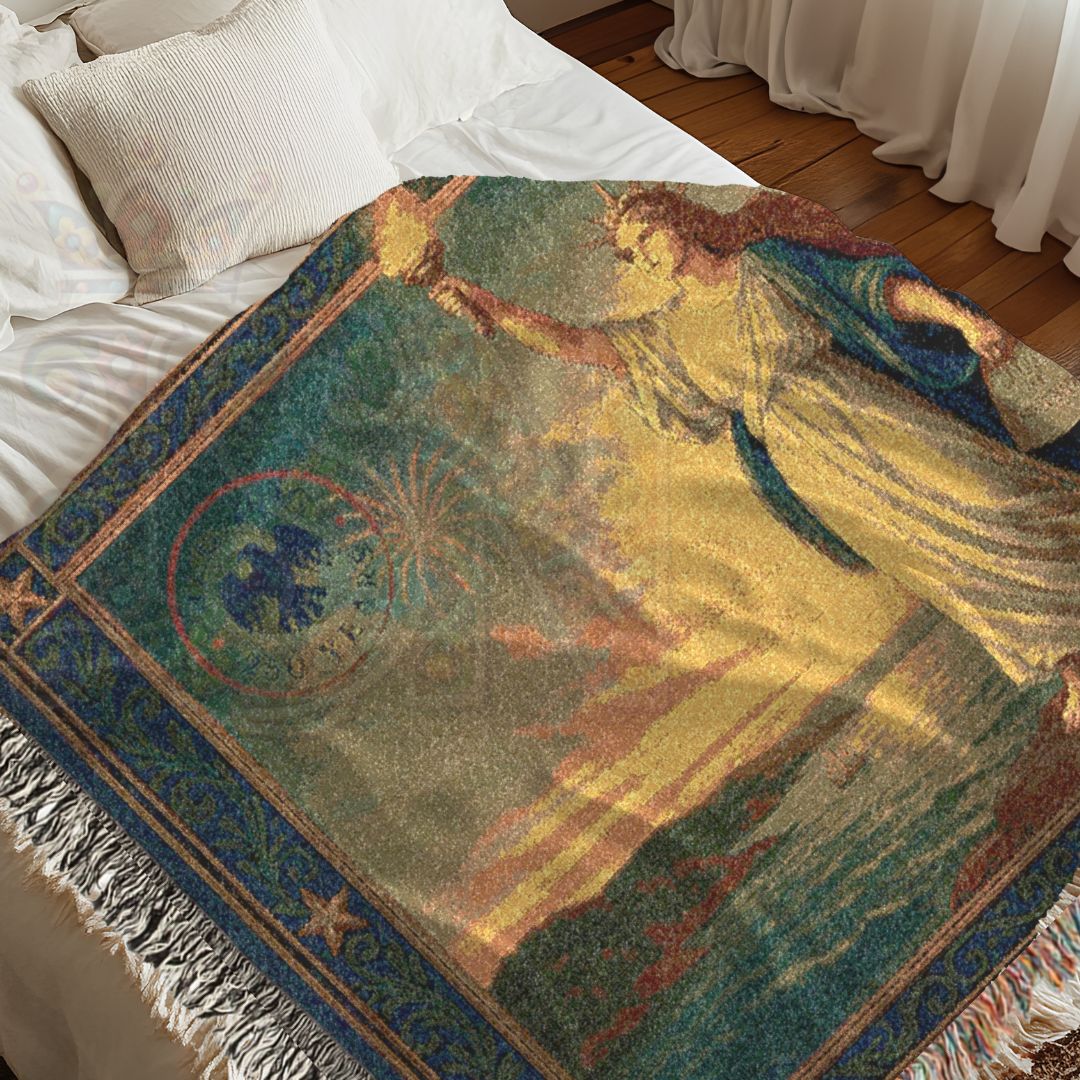 Statue of Liberty & Fireworks – Iconic Americana Woven Throw Blanket
