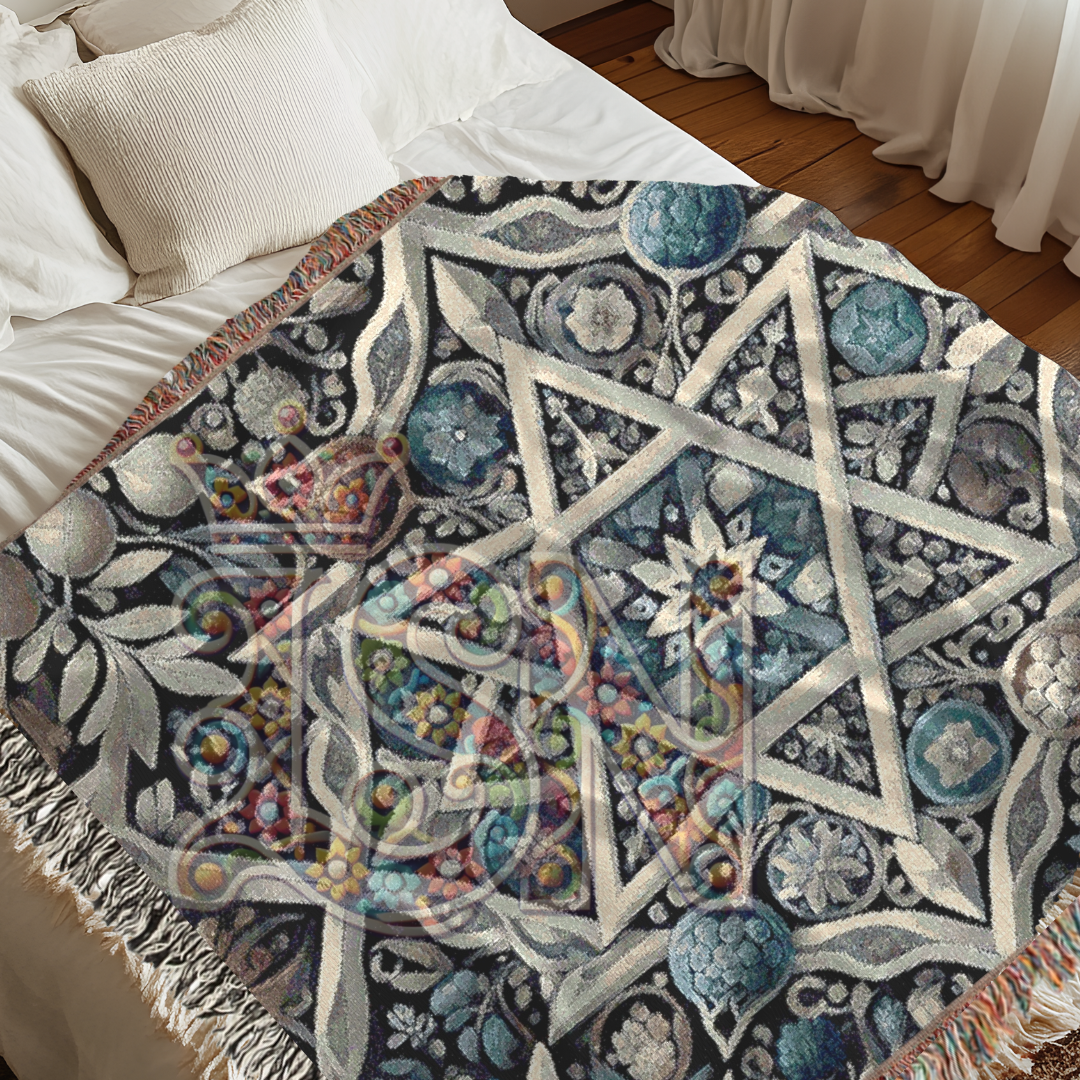Star of David Woven Throw Blanket – Pomegranate & Floral Jewish Heritage Tapestry