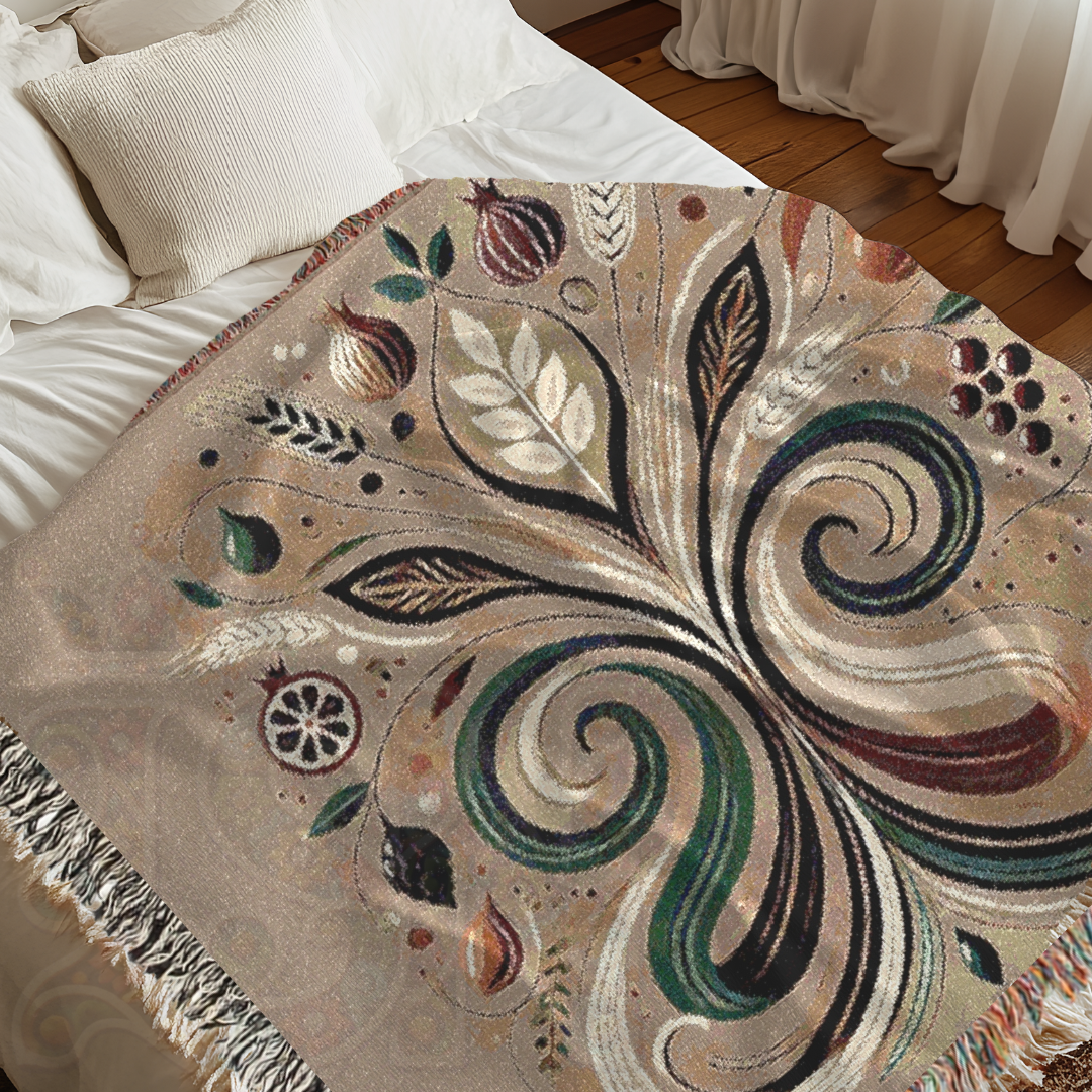 Bountiful Flourish Botanical & Grain Woven Blanket – Nature’s Abundance Throw, Harvest & Nourishment Inspired Gift