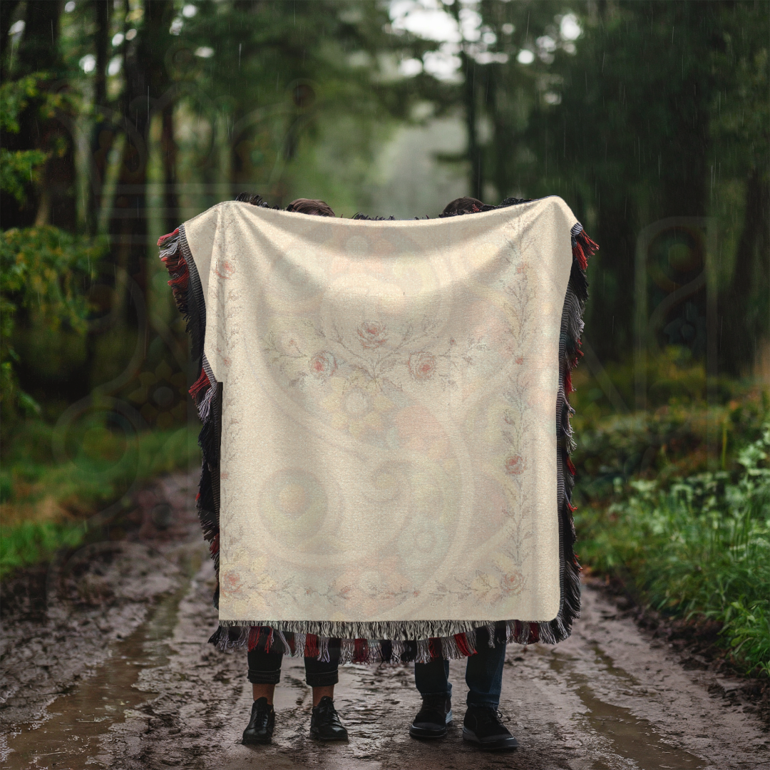 Whispering Roses Fairycore Woven Blanket – Soft Vintage Floral Throw