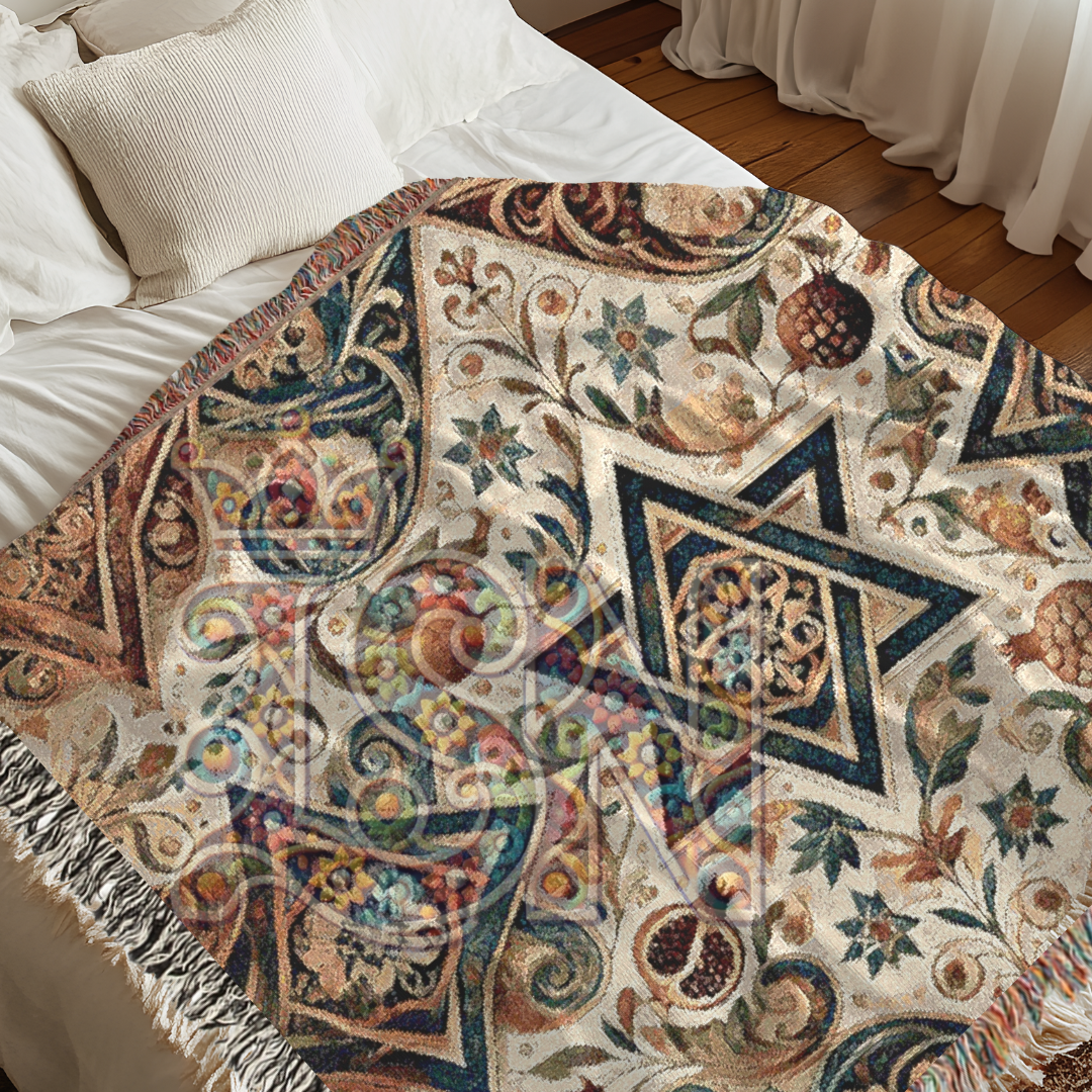 Star of David Jewish Heritage Woven Throw Blanket – Nature Inspired Cotton Tapestry