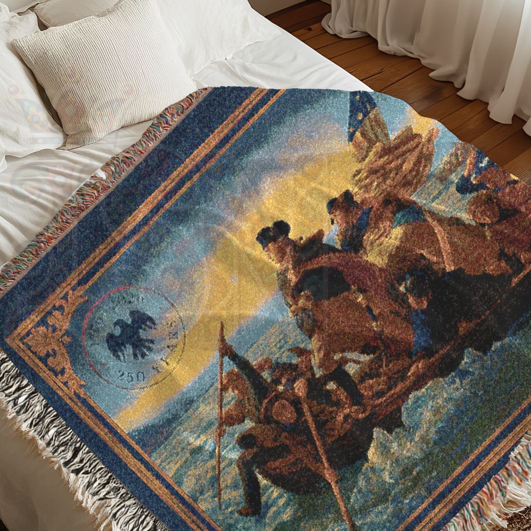 Washington Crossing the Delaware – Historic American Folk Art Woven Throw Blanket