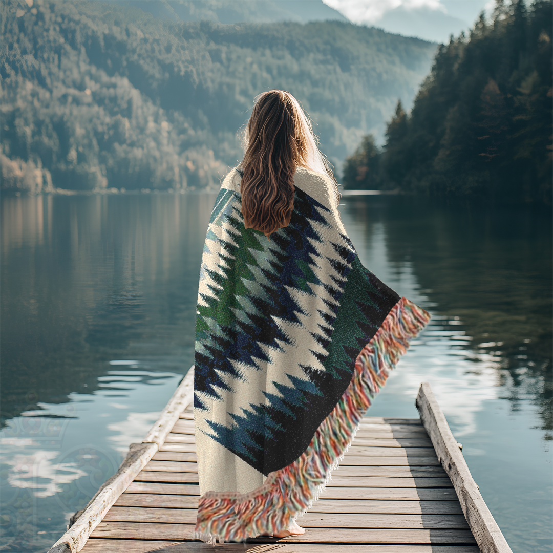 Forest Sunset Woven Blanket, 100% Cotton Throw – Nature-Inspired Cozy Tapestry for Home, Cabin, or Adventure Lovers