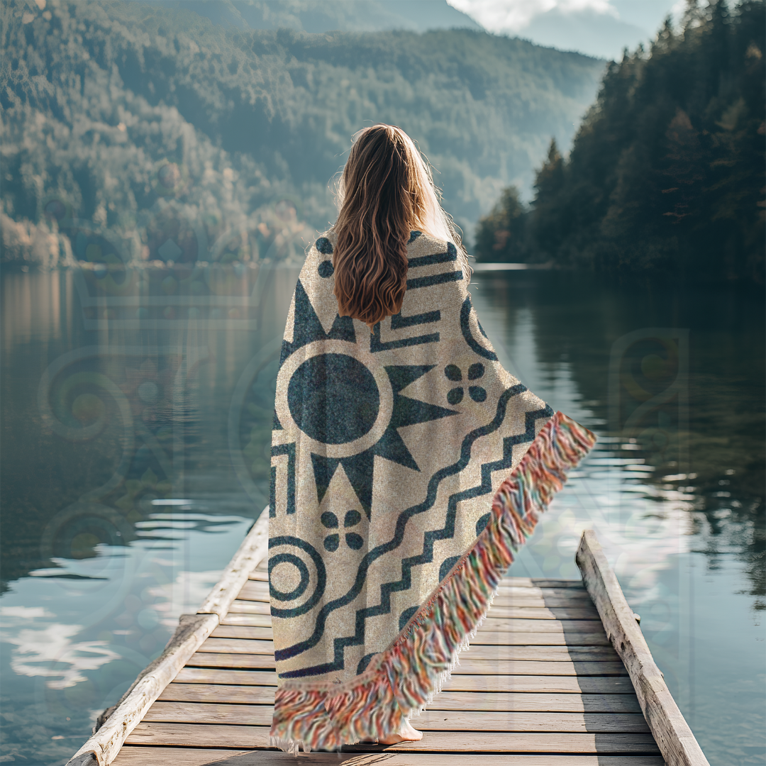Geometry of the Ancestors – African Folk Motif Woven Blanket, Bold Tribal Symbol Throw, Minimalist Heritage-Inspired Textile