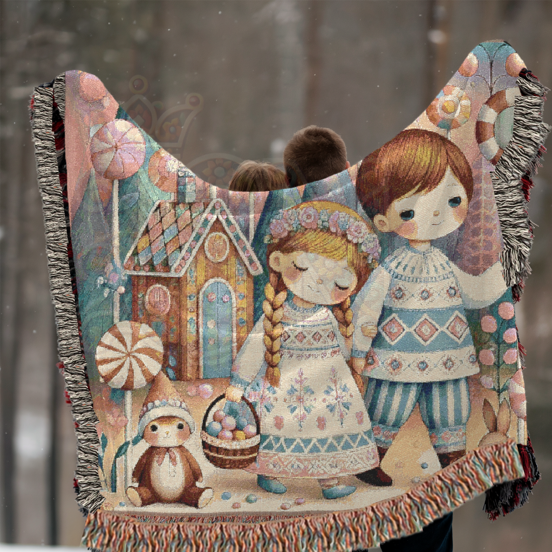 Hansel & Gretel Inspired Enchanted Candyland Village – Fairytale Woven Blanket