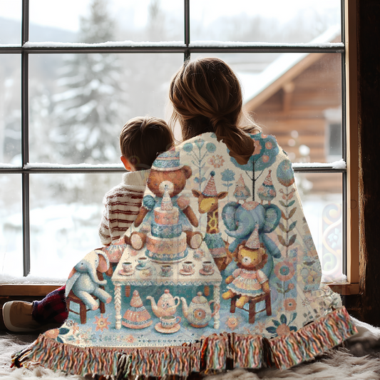 Storybook Animal Birthday Party Blanket – Woodland Friends Tea Party, Whimsical Nursery & Kids’ Room Decor