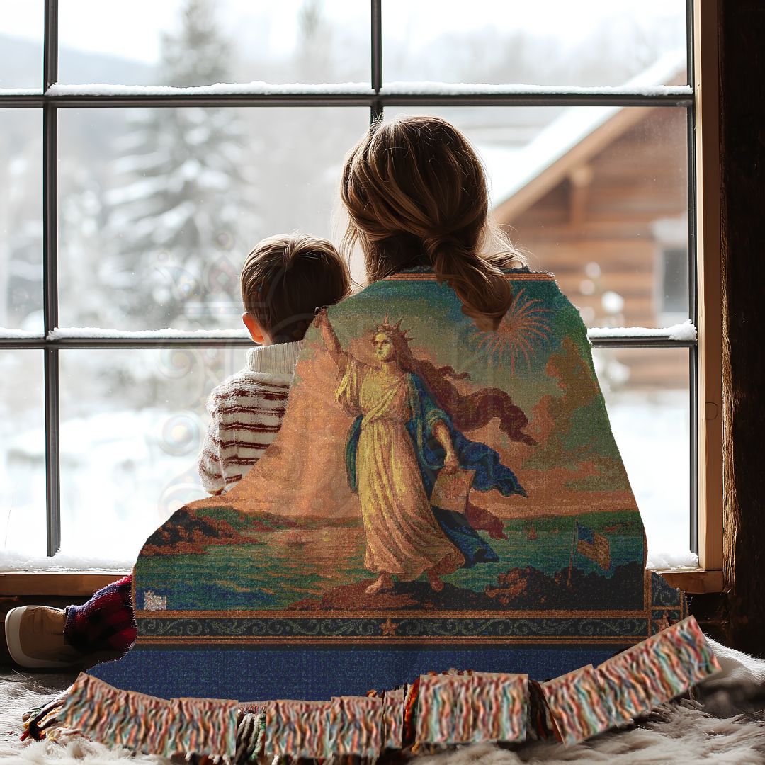 Statue of Liberty & Fireworks – Iconic Americana Woven Throw Blanket