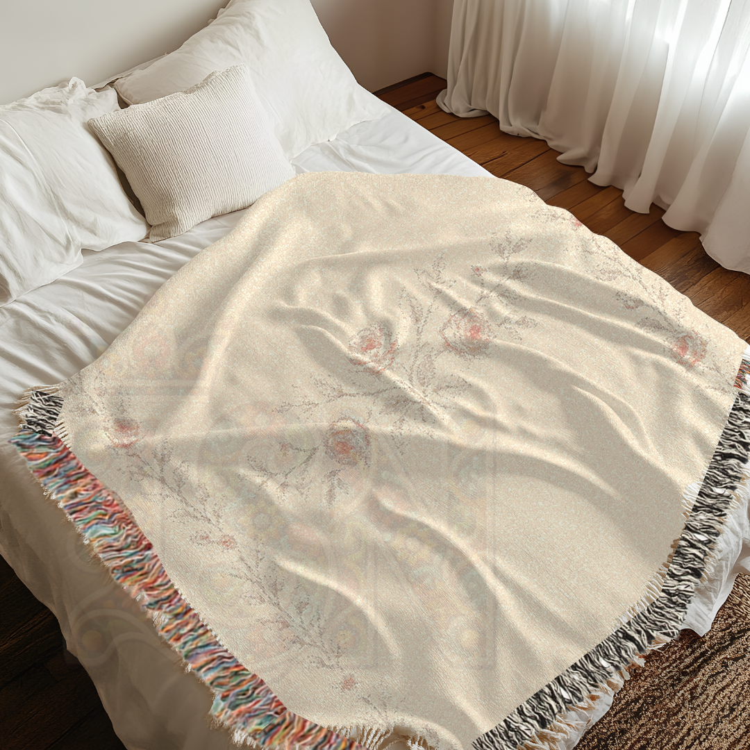 Whispering Roses Fairycore Woven Blanket – Soft Vintage Floral Throw