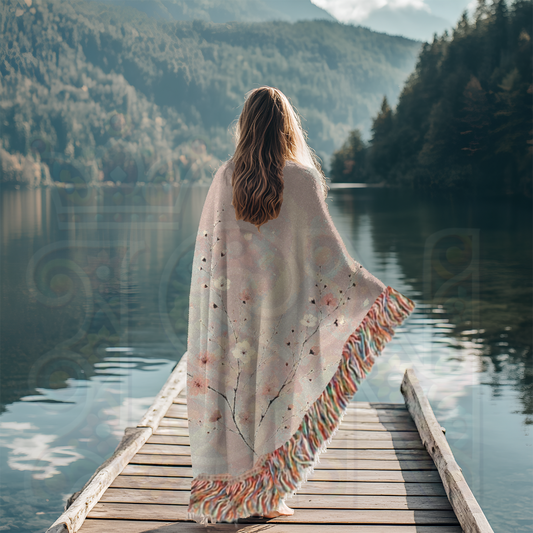 Elegant Cherry Blossom Blanket – Japanese-Inspired Woven Tapestry Throw, Minimalist Floral Home Decor, Aesthetic Cozy Gift
