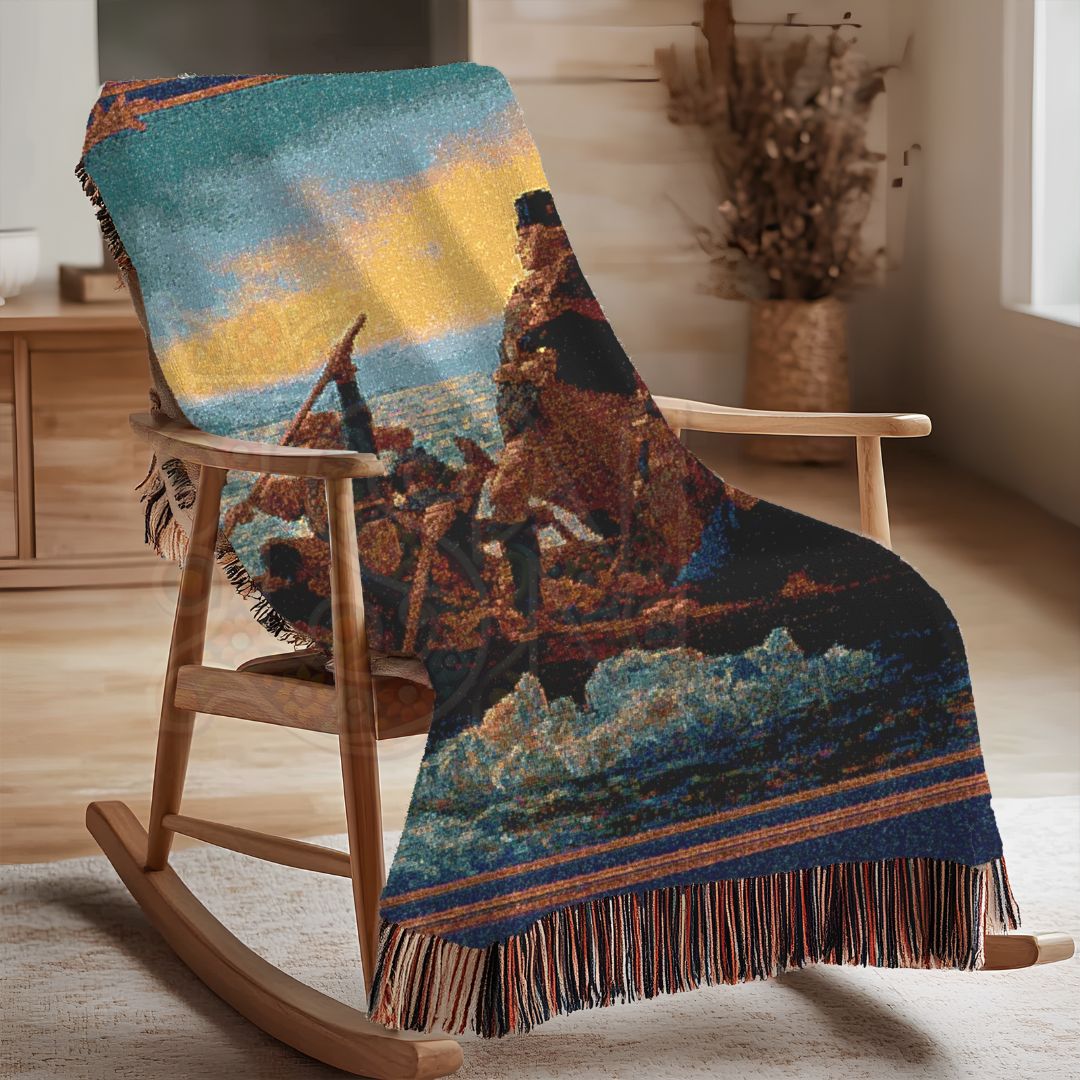 Washington Crossing the Delaware – Historic American Folk Art Woven Throw Blanket