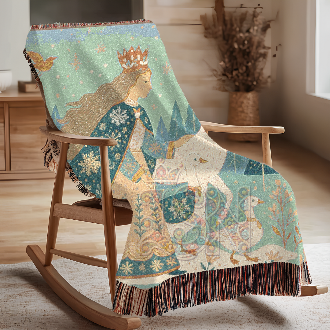 Winter Queen’s Procession Enchanted Folk Art Woven Blanket – Cozy 100% Cotton Throw