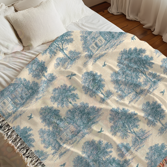 French Country Woven Blanket – Village Scene Serene Throw, Cozy Gift Home Decor