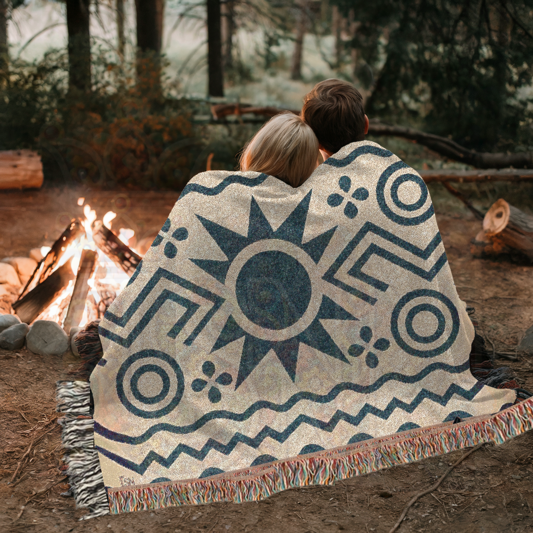 Geometry of the Ancestors – African Folk Motif Woven Blanket, Bold Tribal Symbol Throw, Minimalist Heritage-Inspired Textile