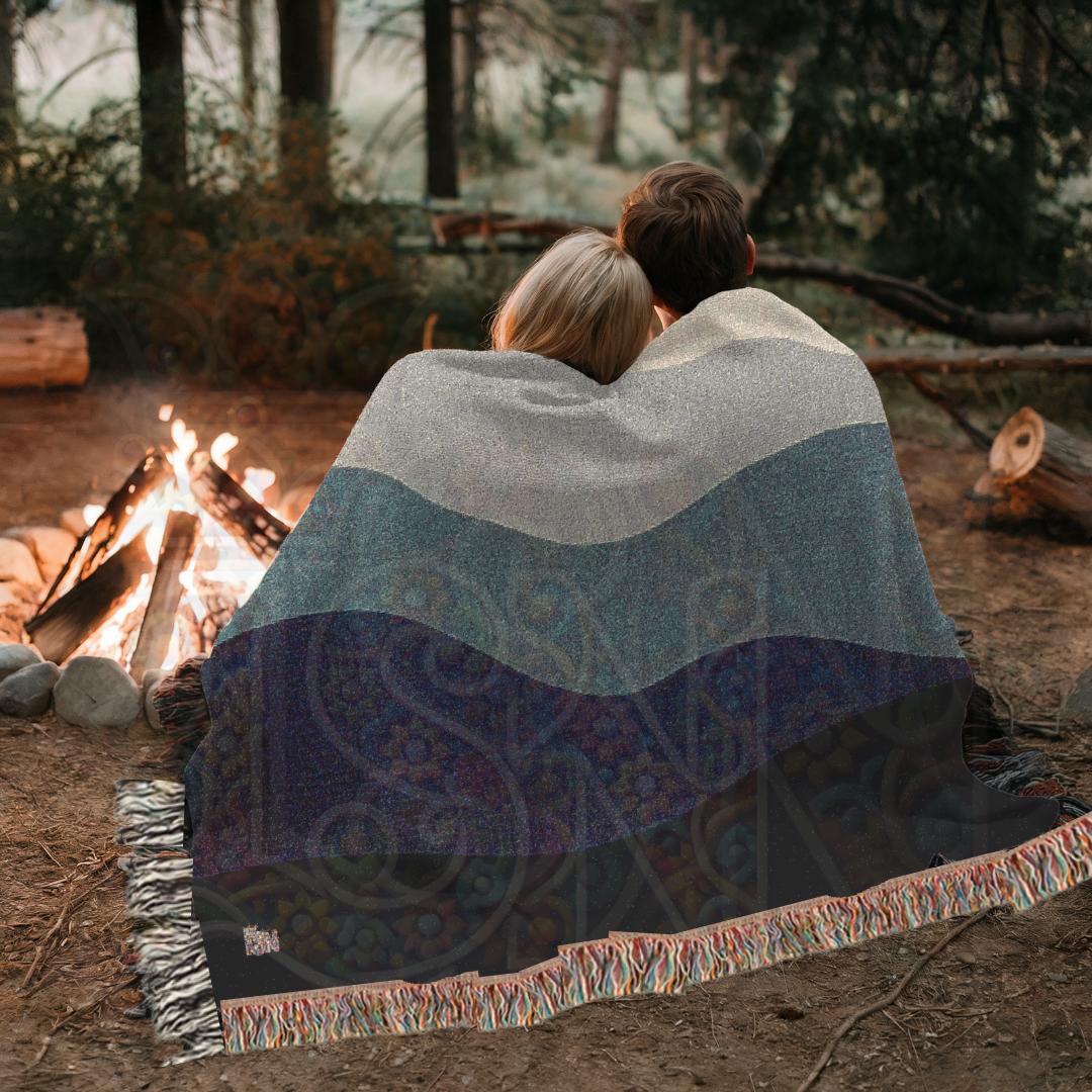 Layered Serenity Minimalist Hills Woven Blanket, Earth Tone Cozy Throw, Modern Nature-Inspired Home Decor Gift