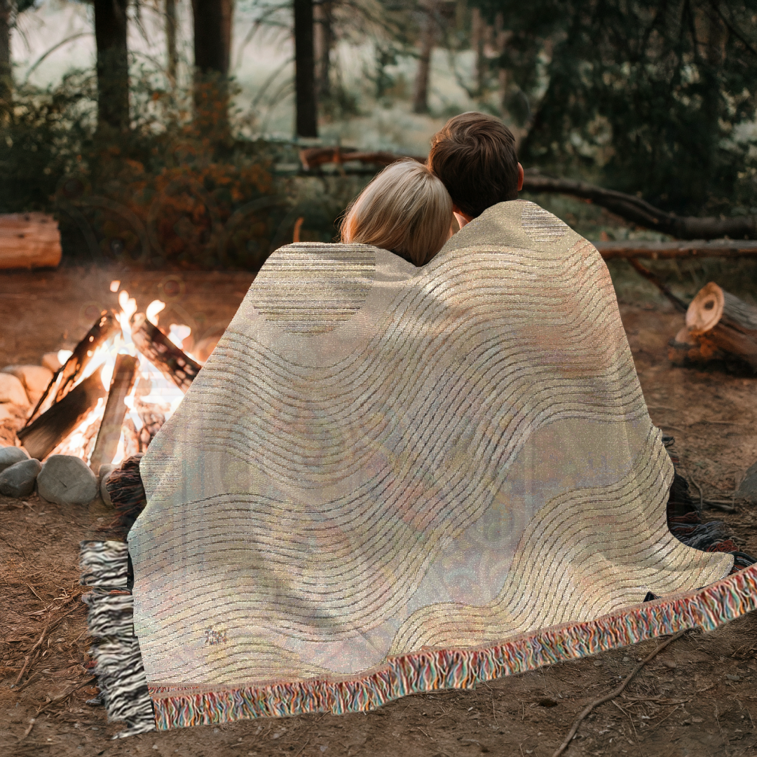 Whispering Waves Minimalist Flowing Lines Woven Blanket, Earth Tone Cozy Throw, Modern Calming Home Decor Gift