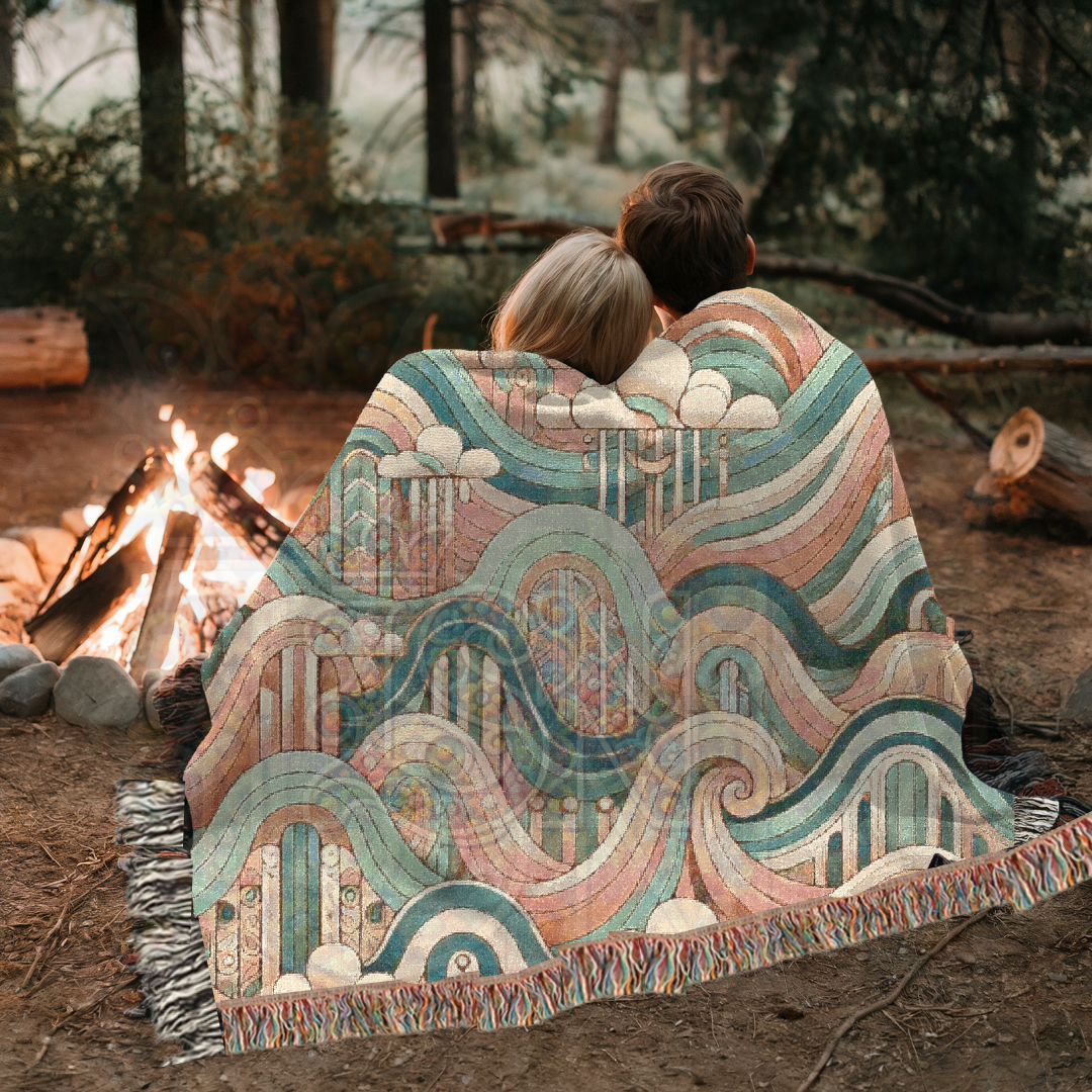 Waves of Wonder Abstract Pastel Landscape Woven Blanket – Dreamy & Calming Throw, Artistic Home Decor Gift