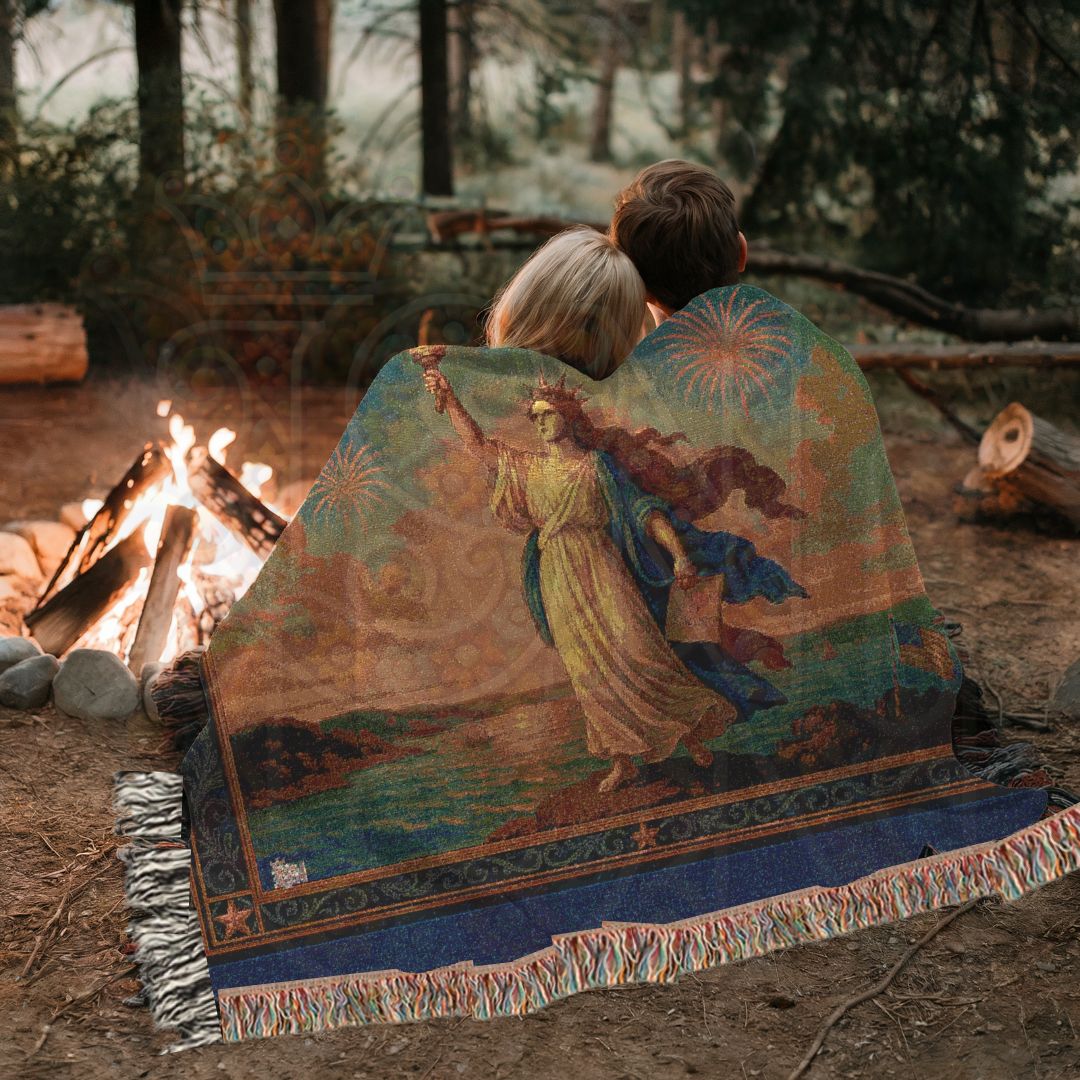 Statue of Liberty & Fireworks – Iconic Americana Woven Throw Blanket