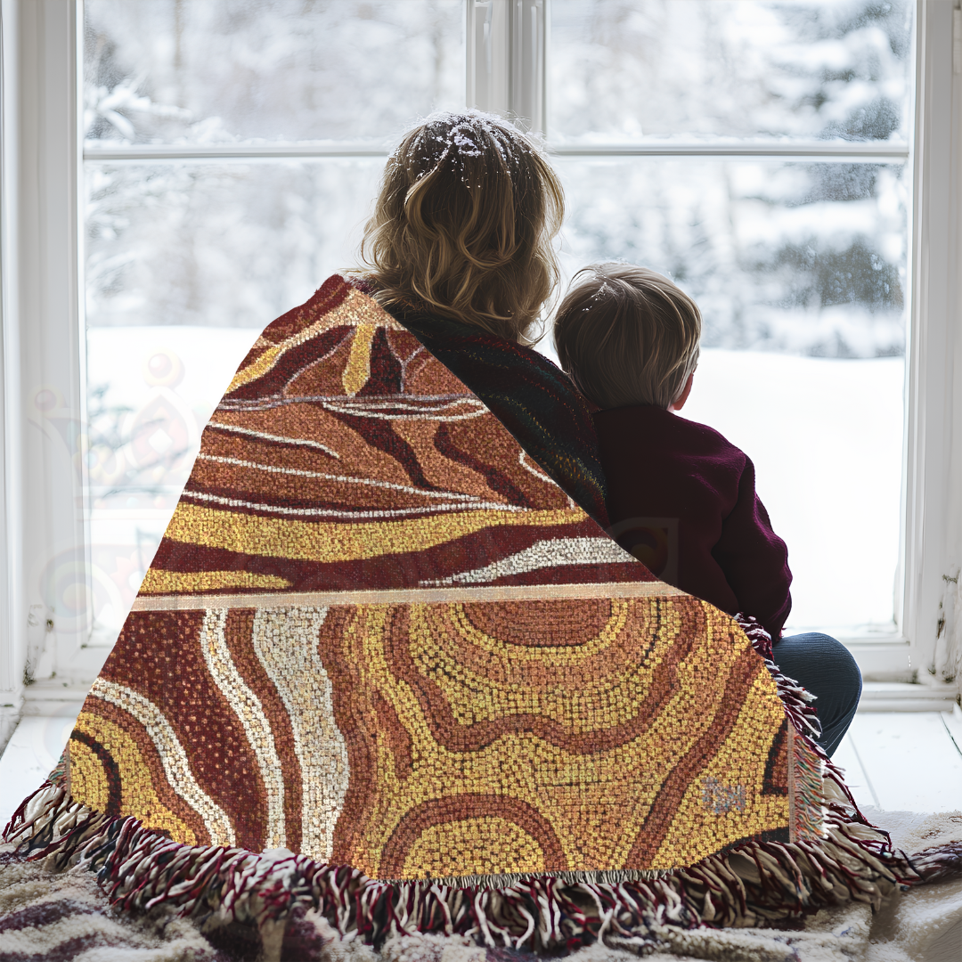 Australian Tribal Design - Molten Earth Woven Blanket – Volcanic Flow Art in 100% Cotton