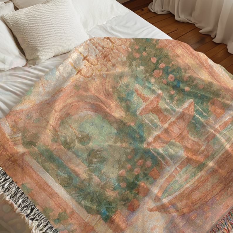 Sunlit Rose Garden Fairycore Woven Blanket – Enchanted Courtyard Throw