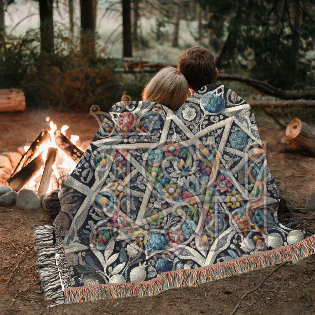 Star of David Woven Throw Blanket – Pomegranate & Floral Jewish Heritage Tapestry