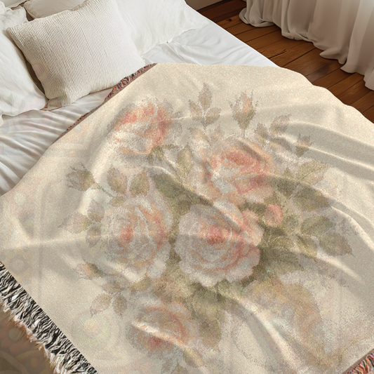 Rose Vase Whisper Soft Pastel Fairycore Floral Woven Blanket – Cozy Romantic Throw