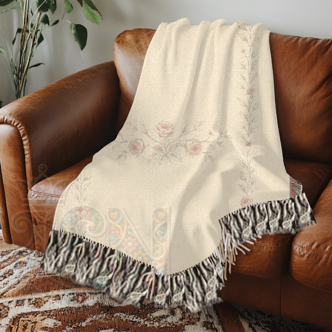 Whispering Roses Fairycore Woven Blanket – Soft Vintage Floral Throw