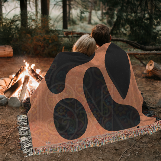 The Shapes That Stayed – African Abstract Woven Blanket, Mudcloth-Inspired Minimalist Throw, Modern Tribal Memory Textile