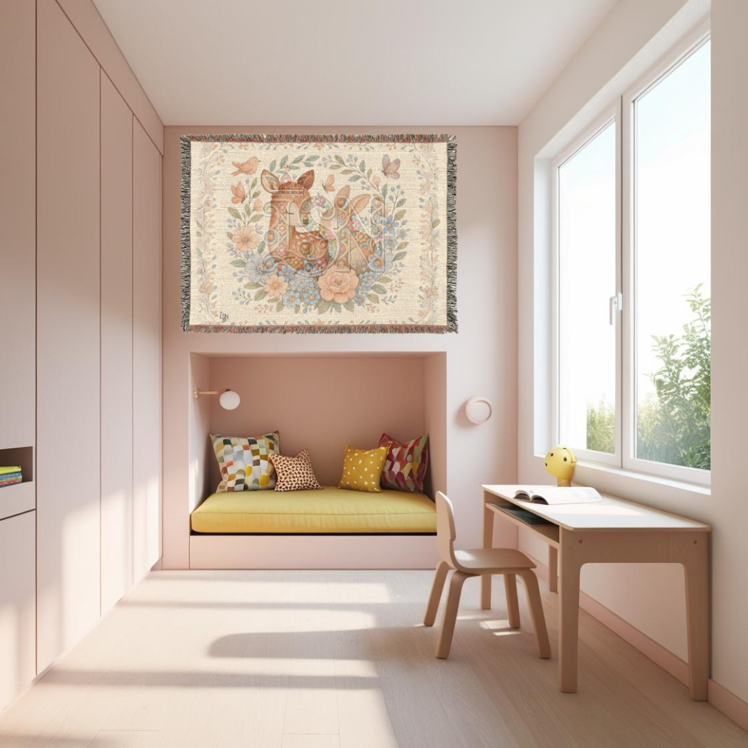Tender Friends Nursery Gentle Deer & Bunny Floral Woven Blanket – Cozy 100% Cotton Baby Throw