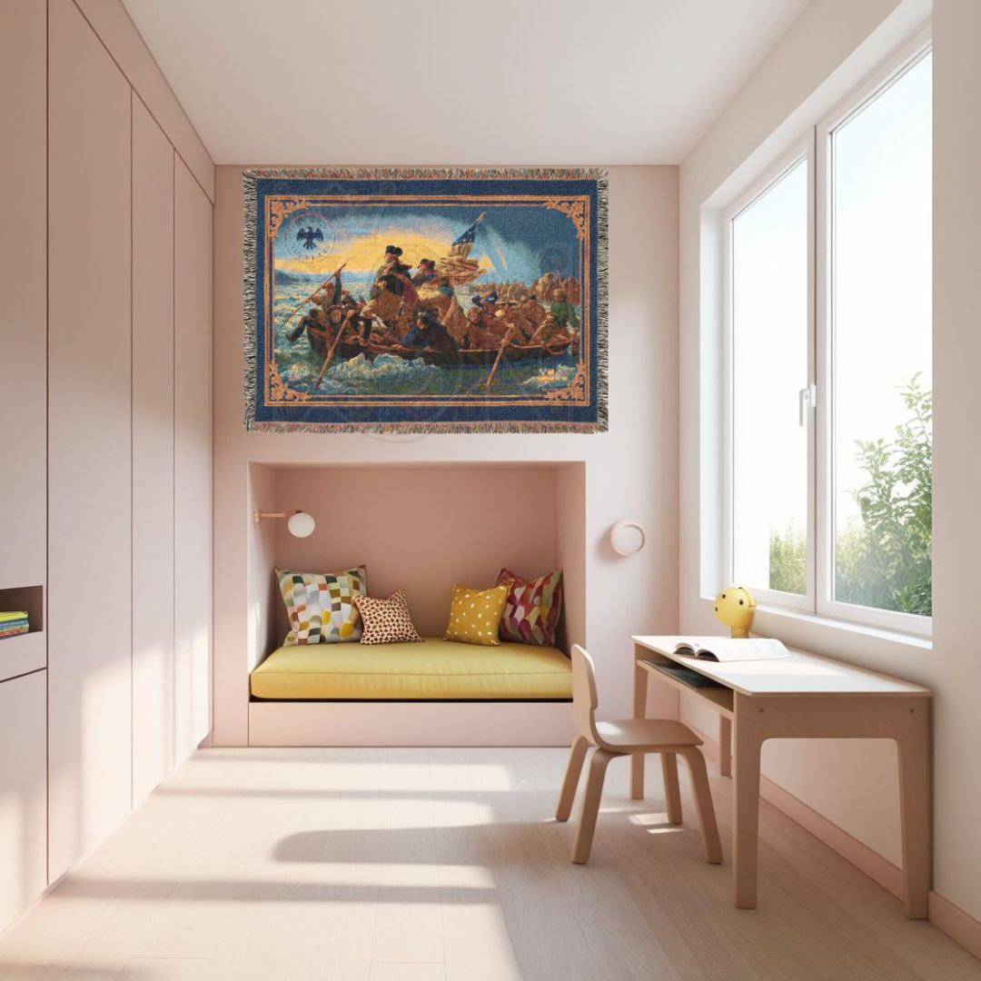 Washington Crossing the Delaware – Historic American Folk Art Woven Throw Blanket