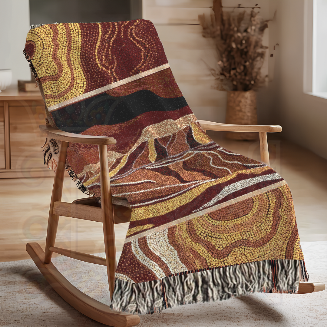 Australian Tribal Design - Molten Earth Woven Blanket – Volcanic Flow Art in 100% Cotton